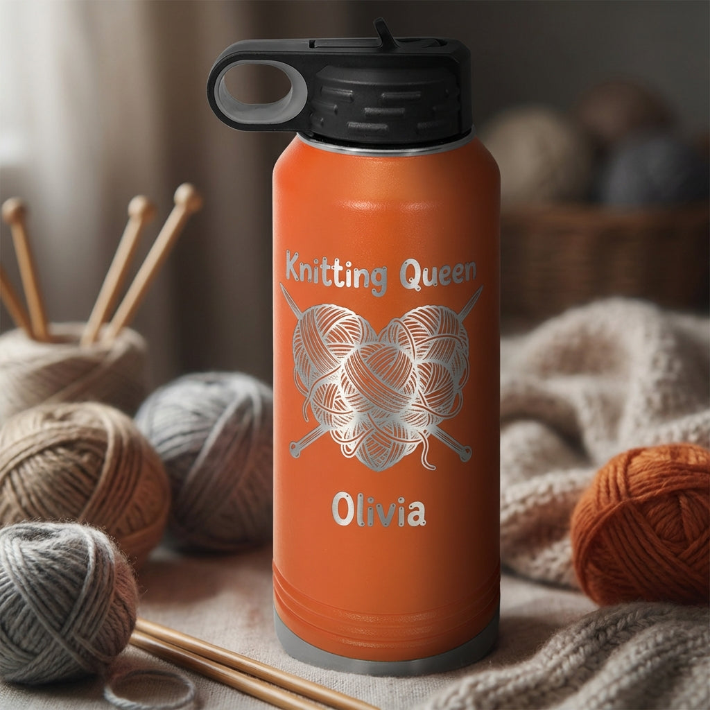 Personalized Knitting Queen Gift Water Bottle - Crafter Birthday Present - Laser Engraved 32oz Bottle - Custom Knitter Gift - View 9