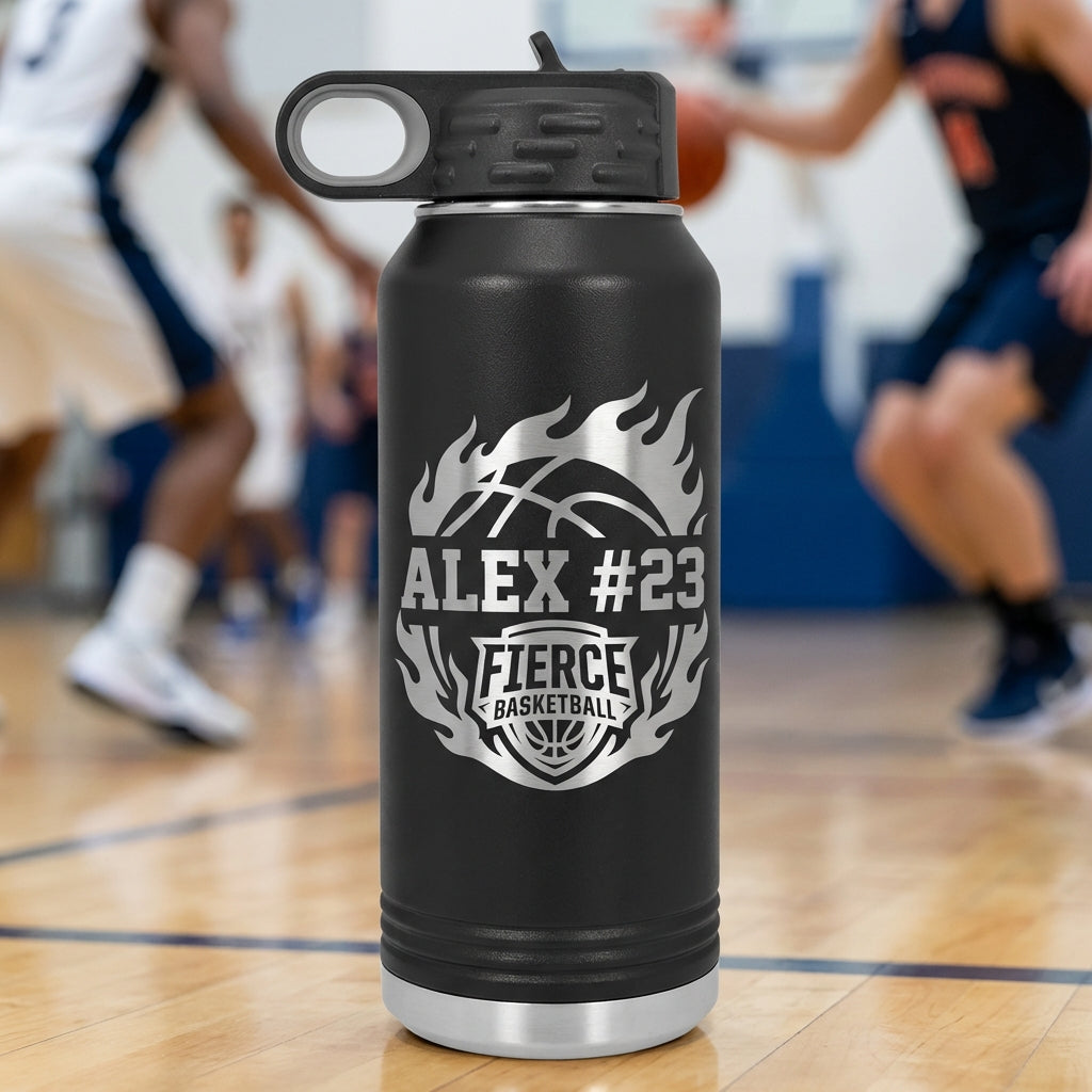 Personalized Basketball Player Water Bottle, Custom Engraved Team Gift, Durable Athlete Hydration, End of Season Award, Custom Name - View 1