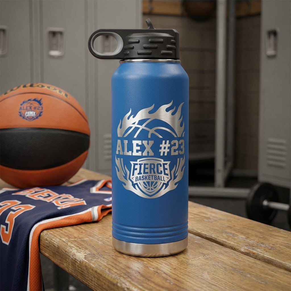 Personalized Basketball Player Water Bottle, Custom Engraved Team Gift, Durable Athlete Hydration, End of Season Award, Custom Name - View 3