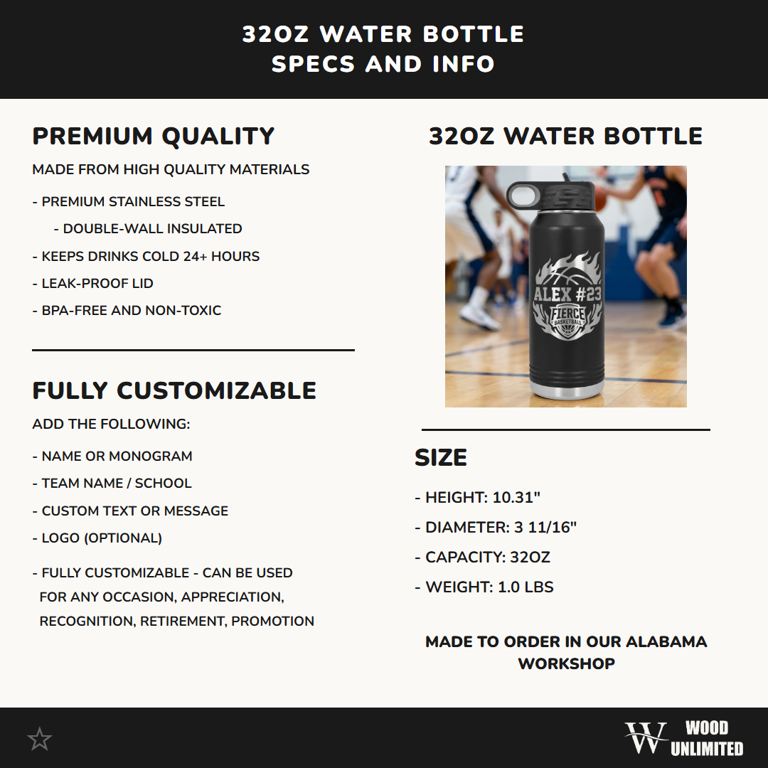Personalized Basketball Player Water Bottle, Custom Engraved Team Gift, Durable Athlete Hydration, End of Season Award, Custom Name