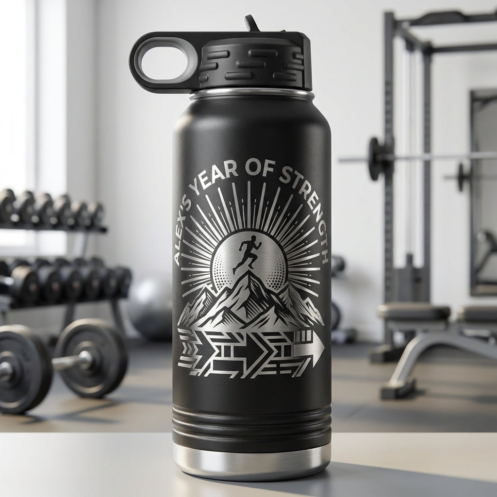 Personalized Motivational Runner Water Bottle - Custom Engraved Gift for Athletes & Achievers - Durable 32oz Bottle
