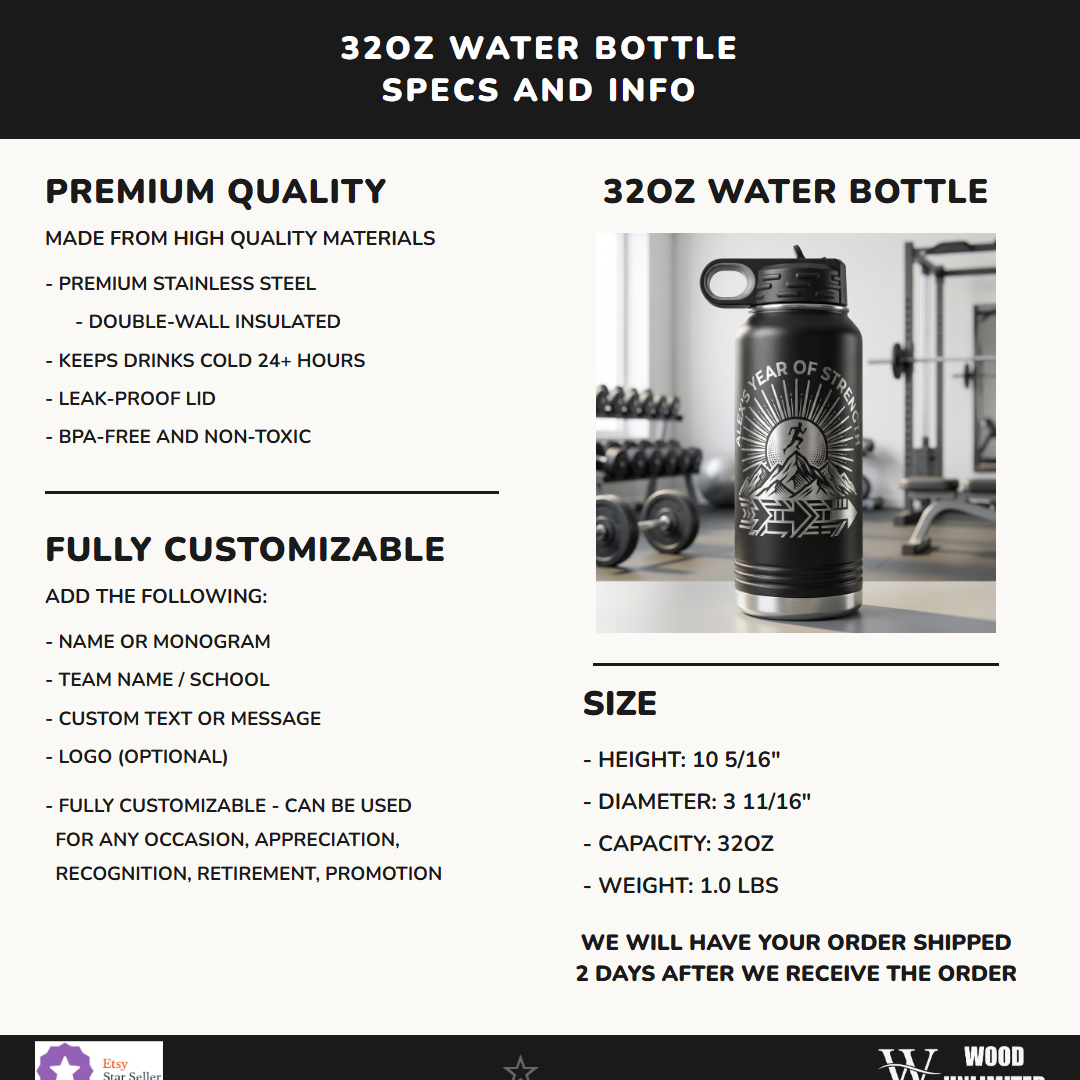 Personalized Motivational Runner Water Bottle - Custom Engraved Gift for Athletes & Achievers - Durable 32oz Bottle