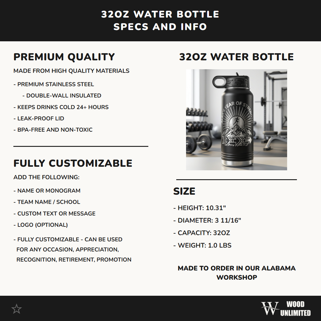 Personalized Motivational Runner Water Bottle - Custom Engraved Gift for Athletes & Achievers - Durable 32oz Bottle