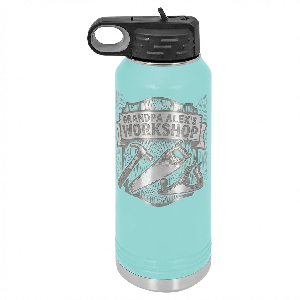 Personalized Woodworking Grandpa Gift Water Bottle - Custom Workshop Design - Laser Engraved Durable Bottle - Father's Day Gift - View 5