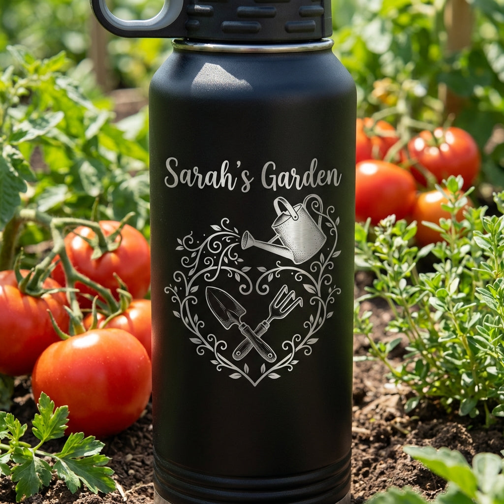 Personalized Gardener Water Bottle Gift, Custom Garden Lover Hydration Bottle, Laser Engraved, Unique Gardening Present - View 1