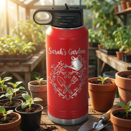 Personalized Gardener Water Bottle Gift, Custom Garden Lover Hydration Bottle, Laser Engraved, Unique Gardening Present - View 2