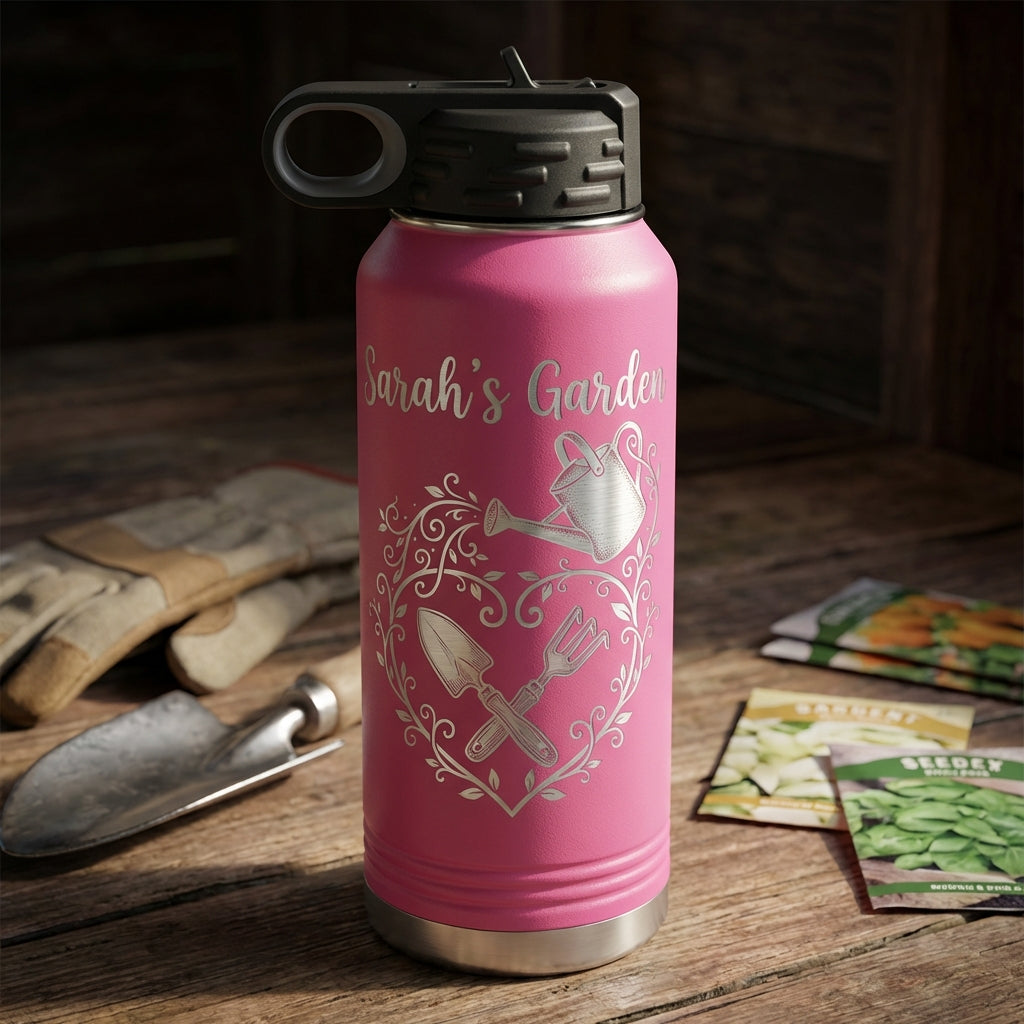 Personalized Gardener Water Bottle Gift, Custom Garden Lover Hydration Bottle, Laser Engraved, Unique Gardening Present - View 4