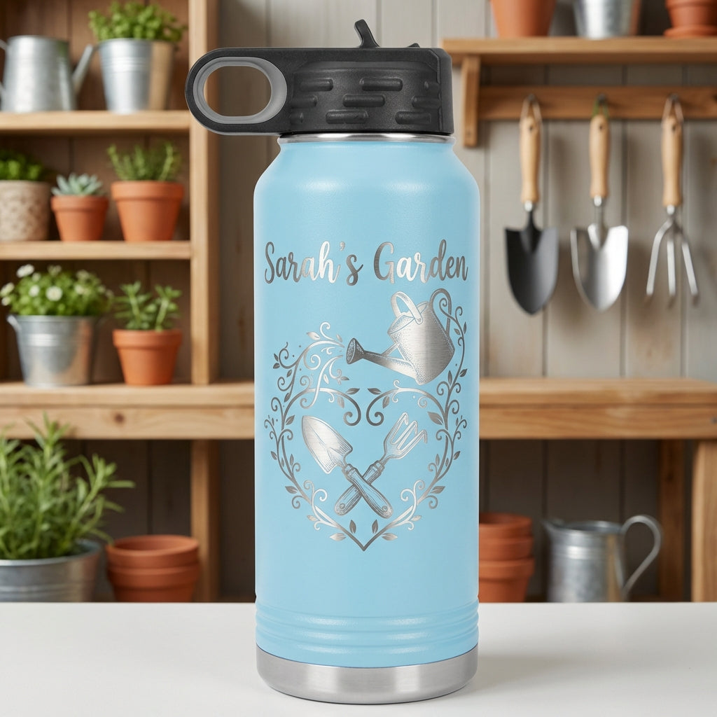 Personalized Gardener Water Bottle Gift, Custom Garden Lover Hydration Bottle, Laser Engraved, Unique Gardening Present - View 6