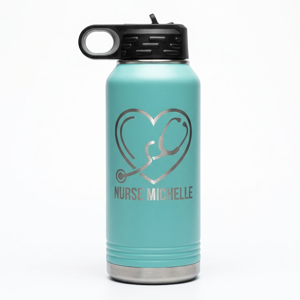 Personalized Nurse Water Bottle Gift - Nursing School Graduation Thank You - Custom Stethoscope Heart Laser Engraved 32oz - View 5