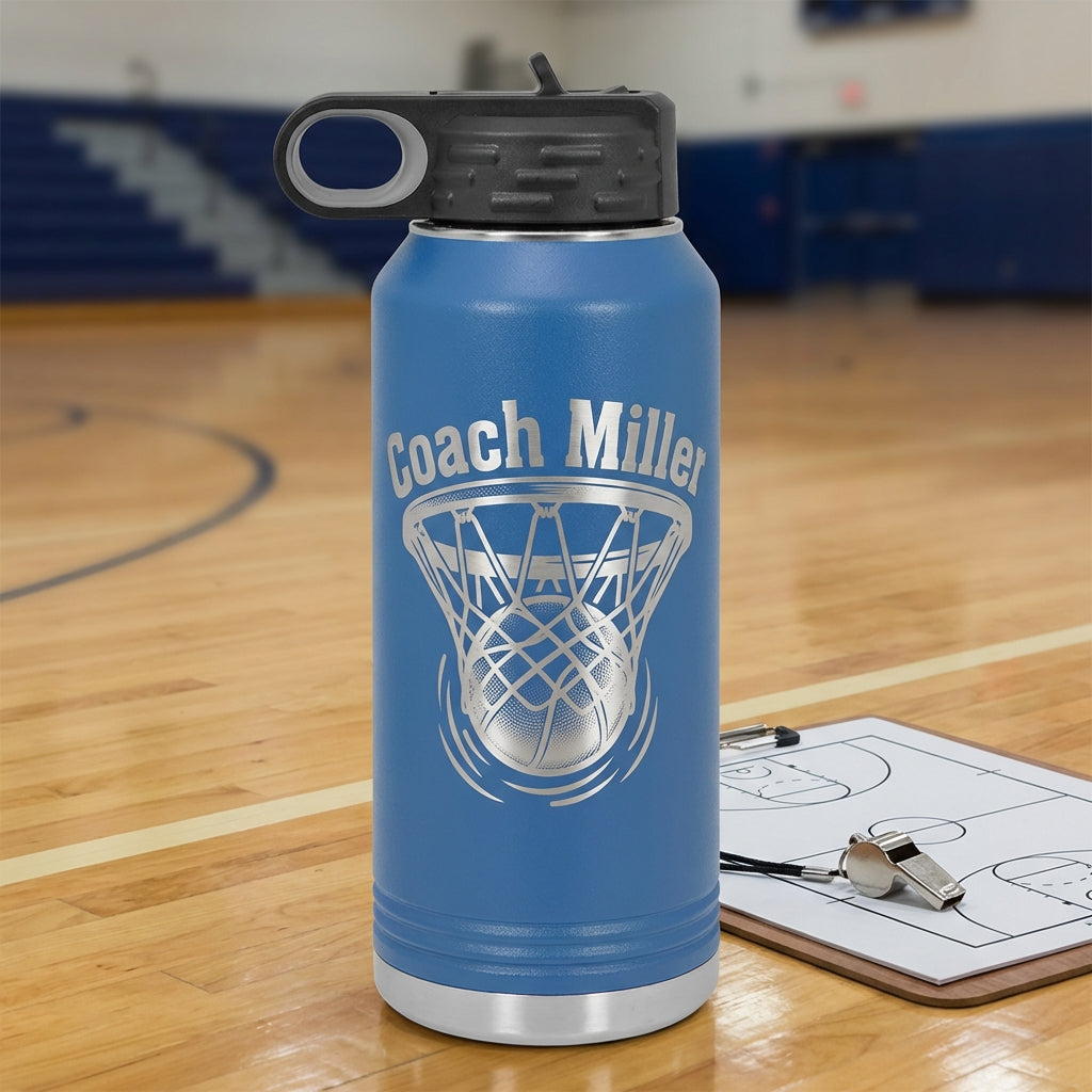 Personalized Basketball Coach Water Bottle Gift - End of Season Thank You - Laser Engraved Durable Custom Name - View 3