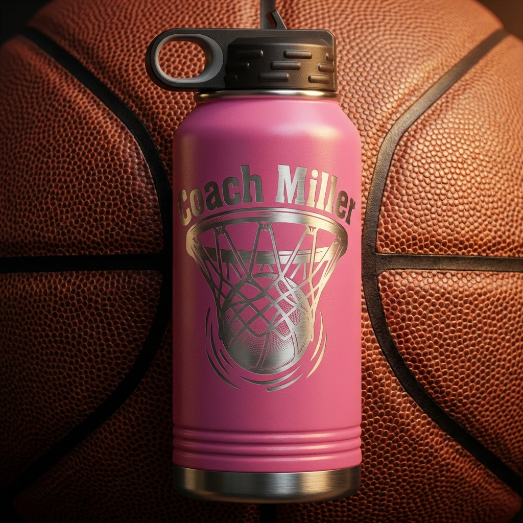 Personalized Basketball Coach Water Bottle Gift - End of Season Thank You - Laser Engraved Durable Custom Name - View 4