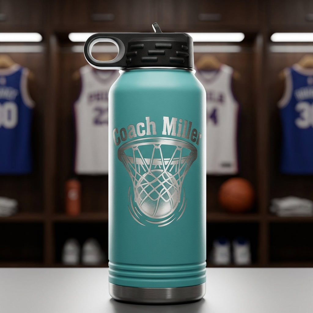 Personalized Basketball Coach Water Bottle Gift - End of Season Thank You - Laser Engraved Durable Custom Name - View 5