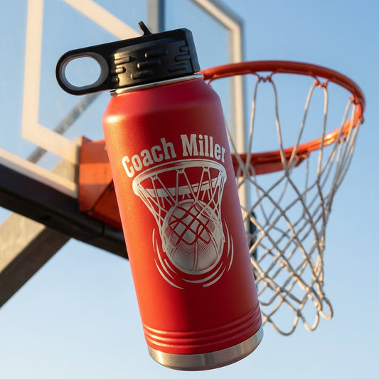 Personalized Basketball Coach Gift Water Bottle - Laser Engraved Hydration Bottle - Custom Team End of Season Thank You Present - View 2