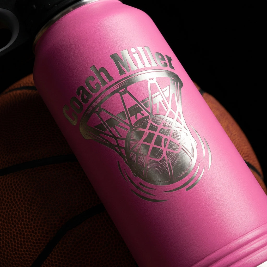 Personalized Basketball Coach Gift Water Bottle - Laser Engraved Hydration Bottle - Custom Team End of Season Thank You Present - View 4