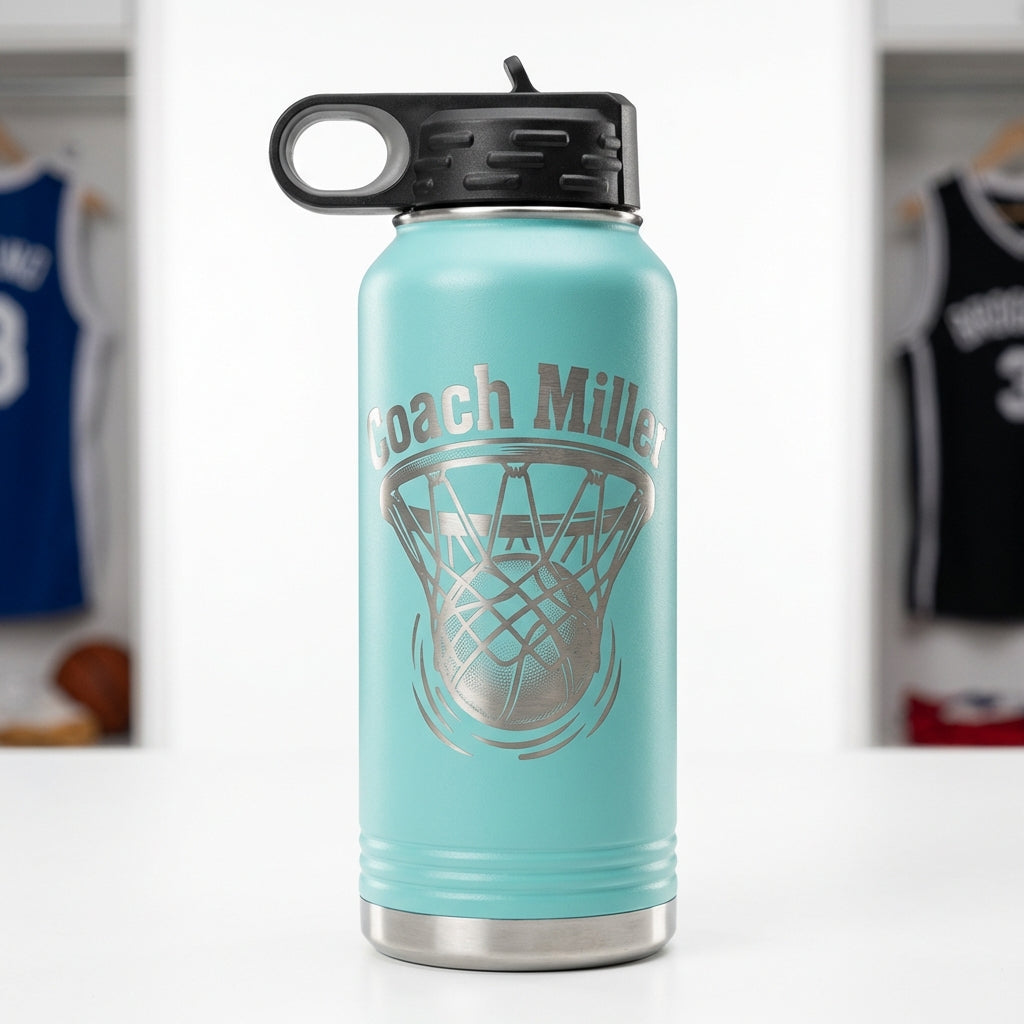Personalized Basketball Coach Gift Water Bottle - Laser Engraved Hydration Bottle - Custom Team End of Season Thank You Present - View 5