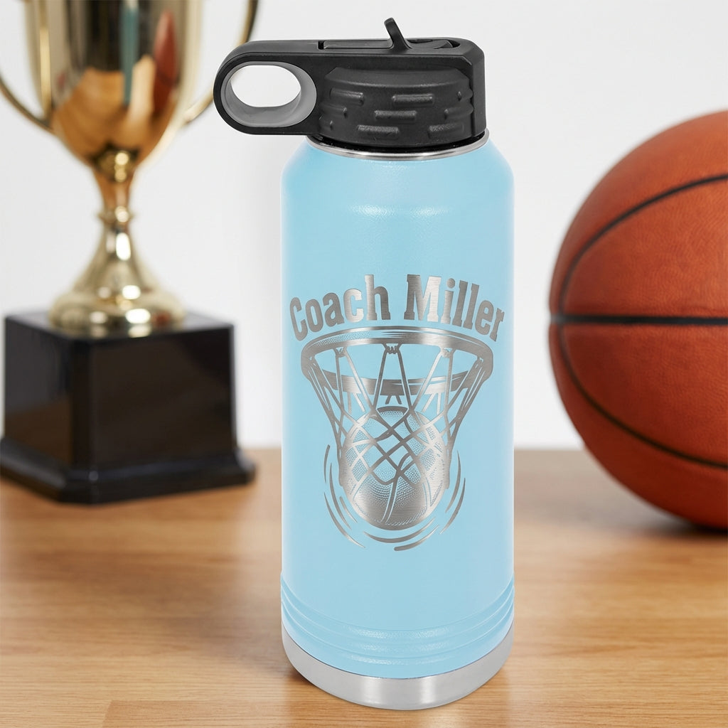 Personalized Basketball Coach Gift Water Bottle - Laser Engraved Hydration Bottle - Custom Team End of Season Thank You Present - View 6