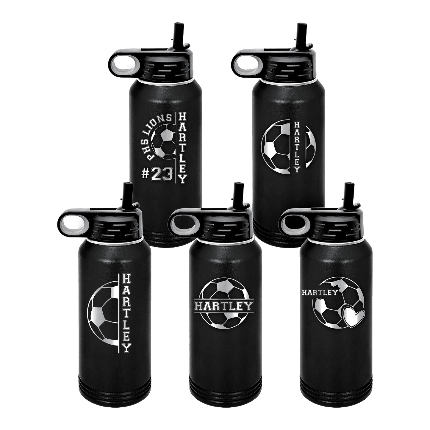 Soccer Water Bottle - Personalized Player Team Gift, Custom Engraved Sport Bottle, Durable 32oz Hydration