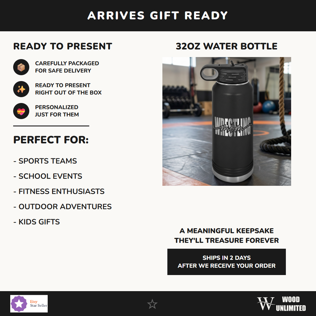 Personalized Wrestling Mom 32oz Water Bottle | Custom Gift for Mom of a Wrestler| Wrestling Team Mom Gift