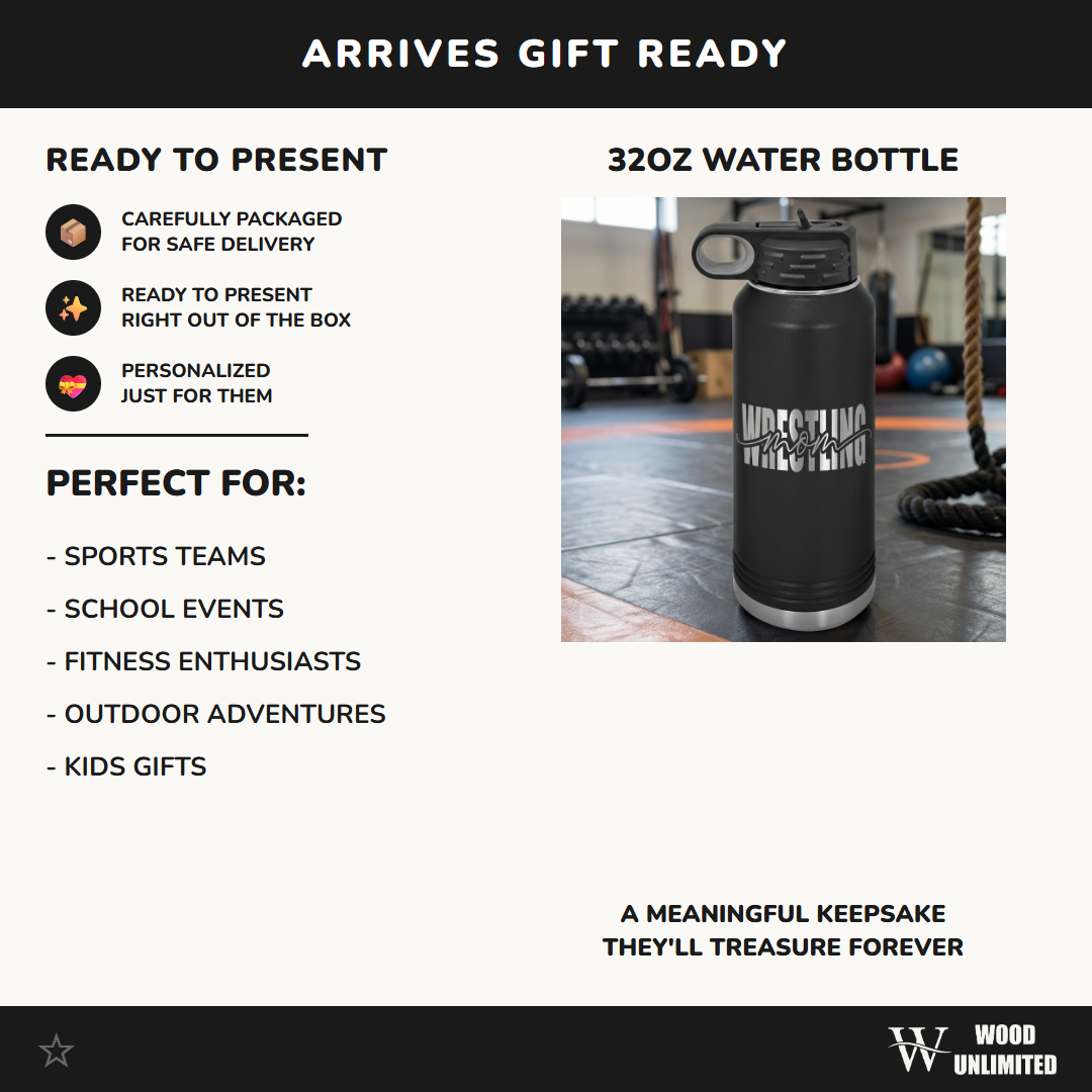 Personalized Wrestling Mom 32oz Water Bottle | Custom Gift for Mom of a Wrestler| Wrestling Team Mom Gift
