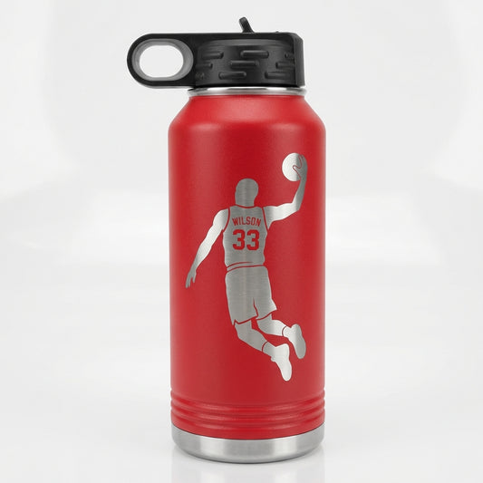 Personalized Basketball Player Water Bottle | Custom Team Gift | Laser Engraved Sports Bottle | Athlete Hydration | Name & Number — view 1