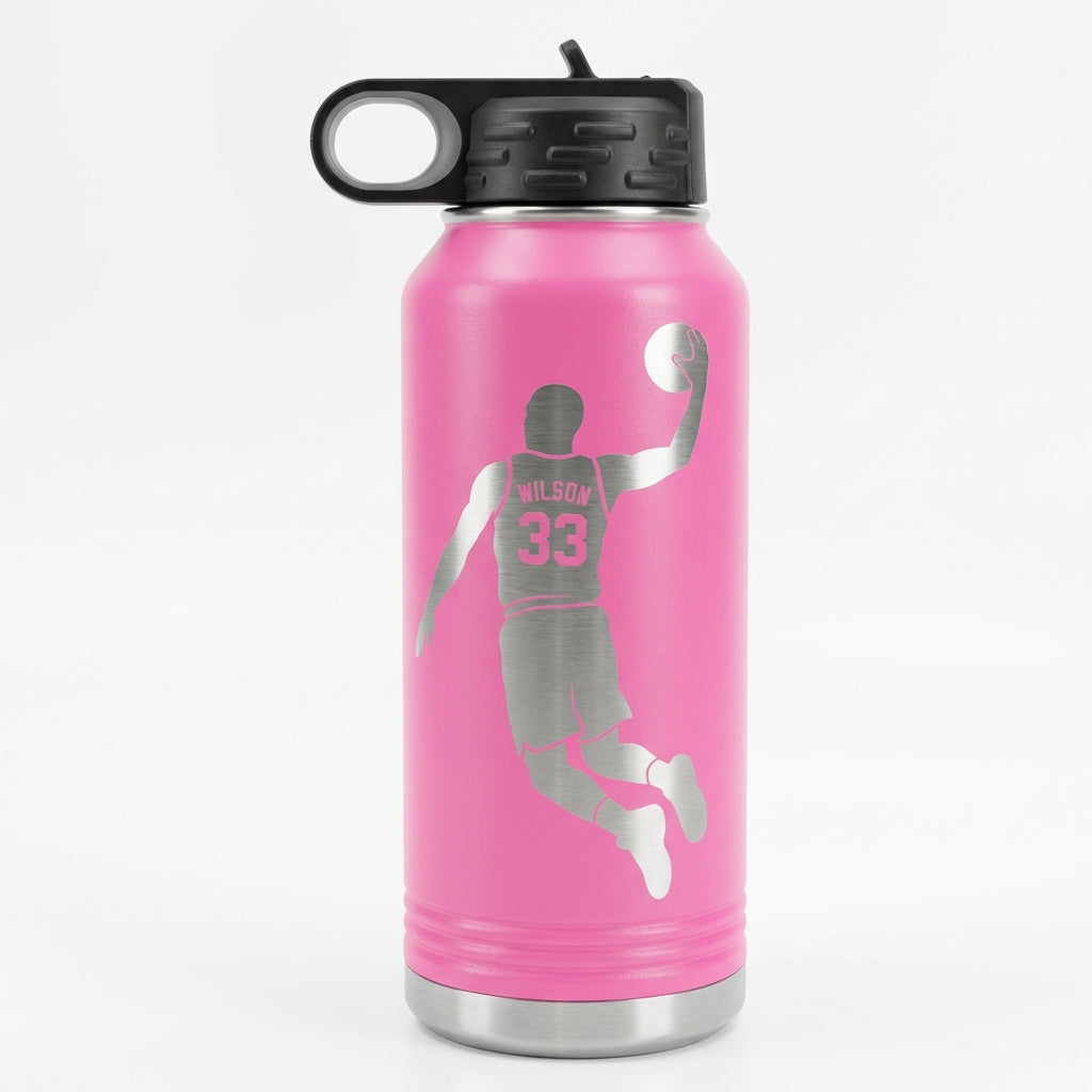 Personalized Basketball Player Water Bottle | Custom Team Gift | Laser Engraved Sports Bottle | Athlete Hydration | Name & Number — view 3