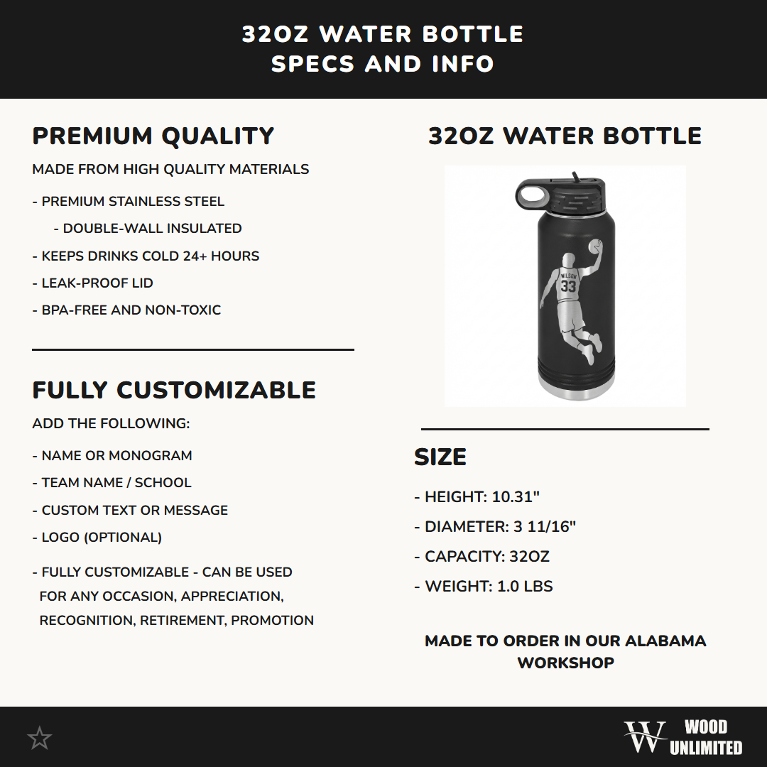 Personalized Basketball Player Water Bottle | Custom Team Gift | Laser Engraved Sports Bottle | Athlete Hydration | Name & Number