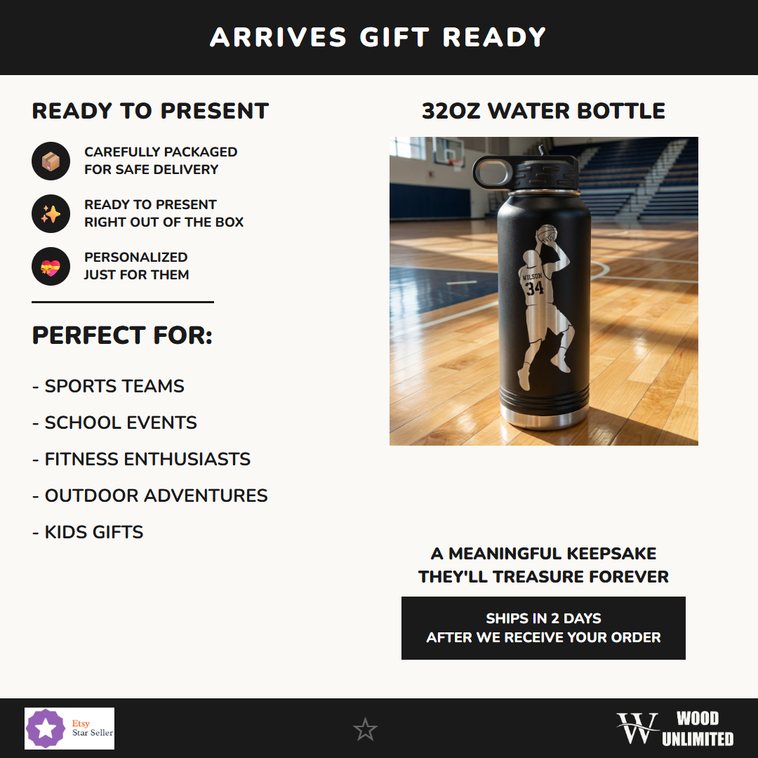 Personalized Basketball Player Water Bottle - Custom Engraved Sports Gift - Athlete Hydration - Team Appreciation Present