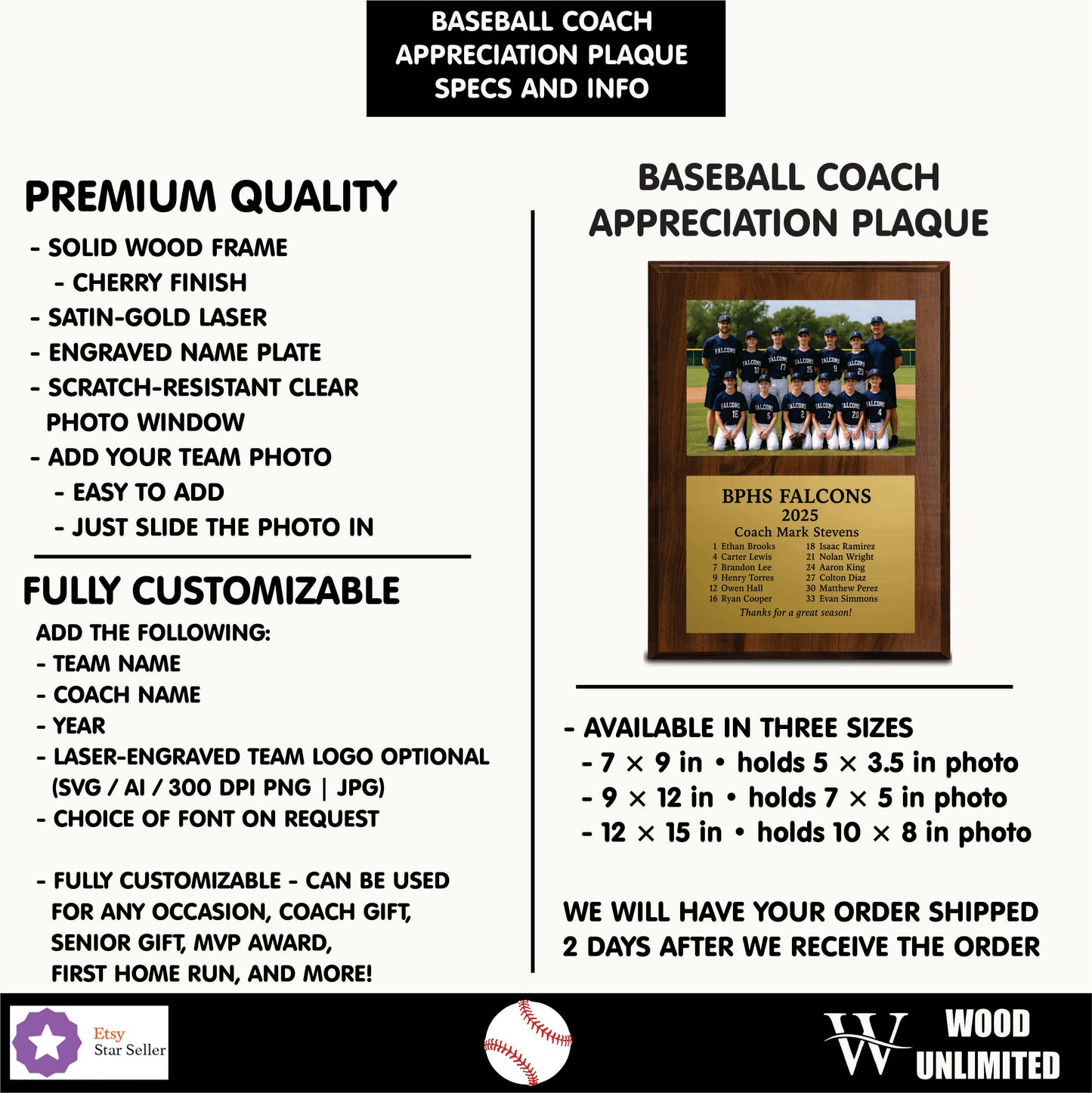 Personalized Baseball Coach Photo Plaque – Custom Engraved Gold Plate Award, Slide-In Team Picture Gift, Baseball Coach Appreciation Keepsake
