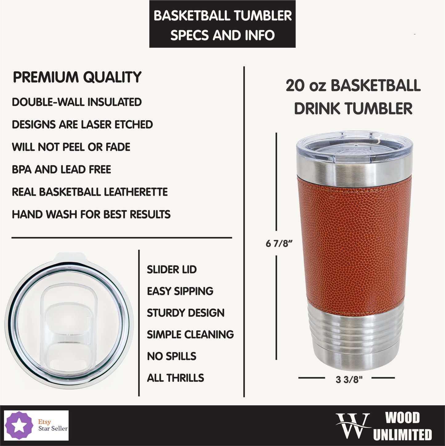 Personalized Basketball Senior Gift Tumbler - Class of 2026 Graduation - Custom Player Name Number - Laser Engraved Leathe...