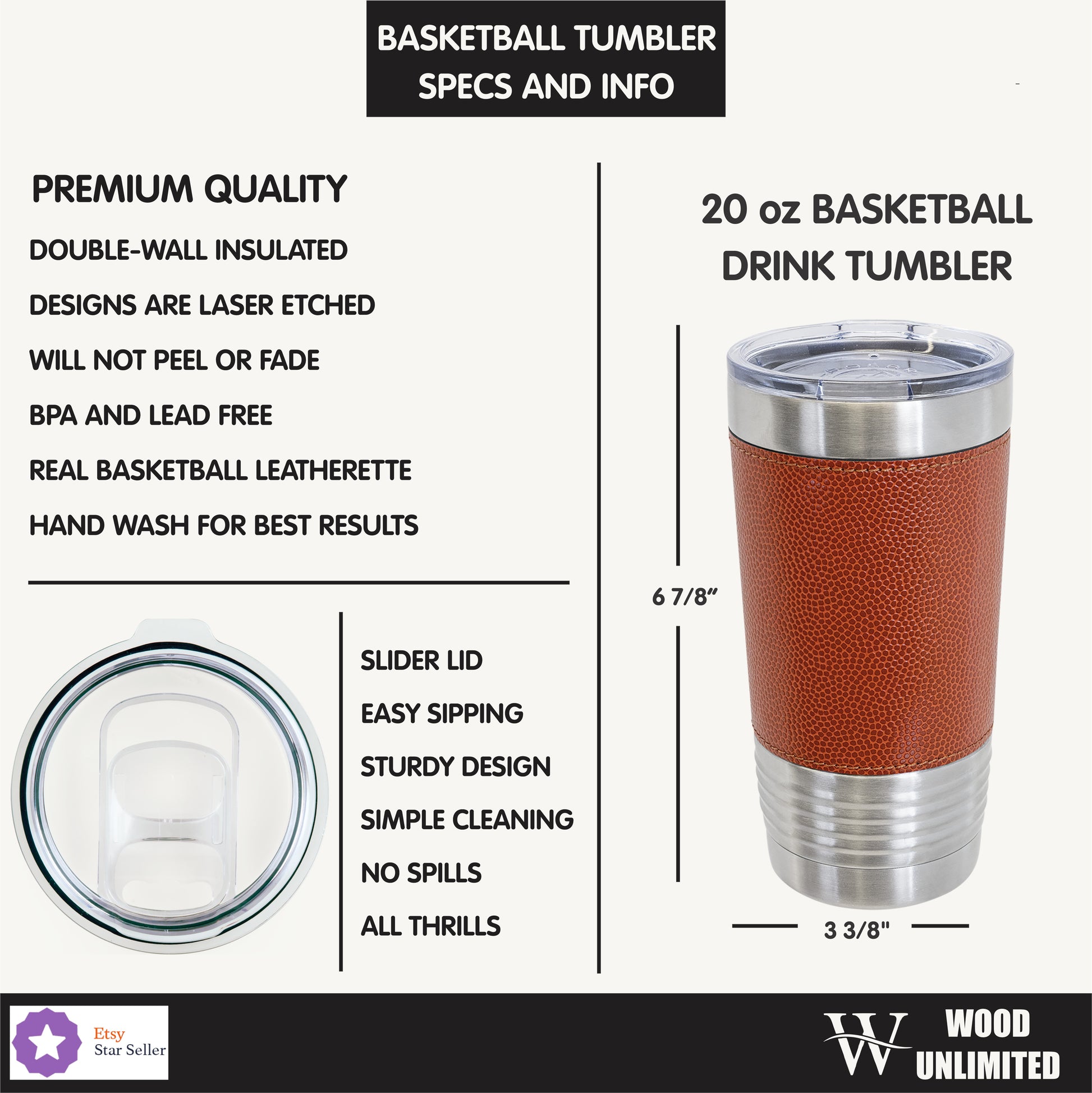 Personalized Basketball Senior Gift Tumbler - Class of 2026 Graduation - Custom Player Name Number - Laser Engraved Leathe...