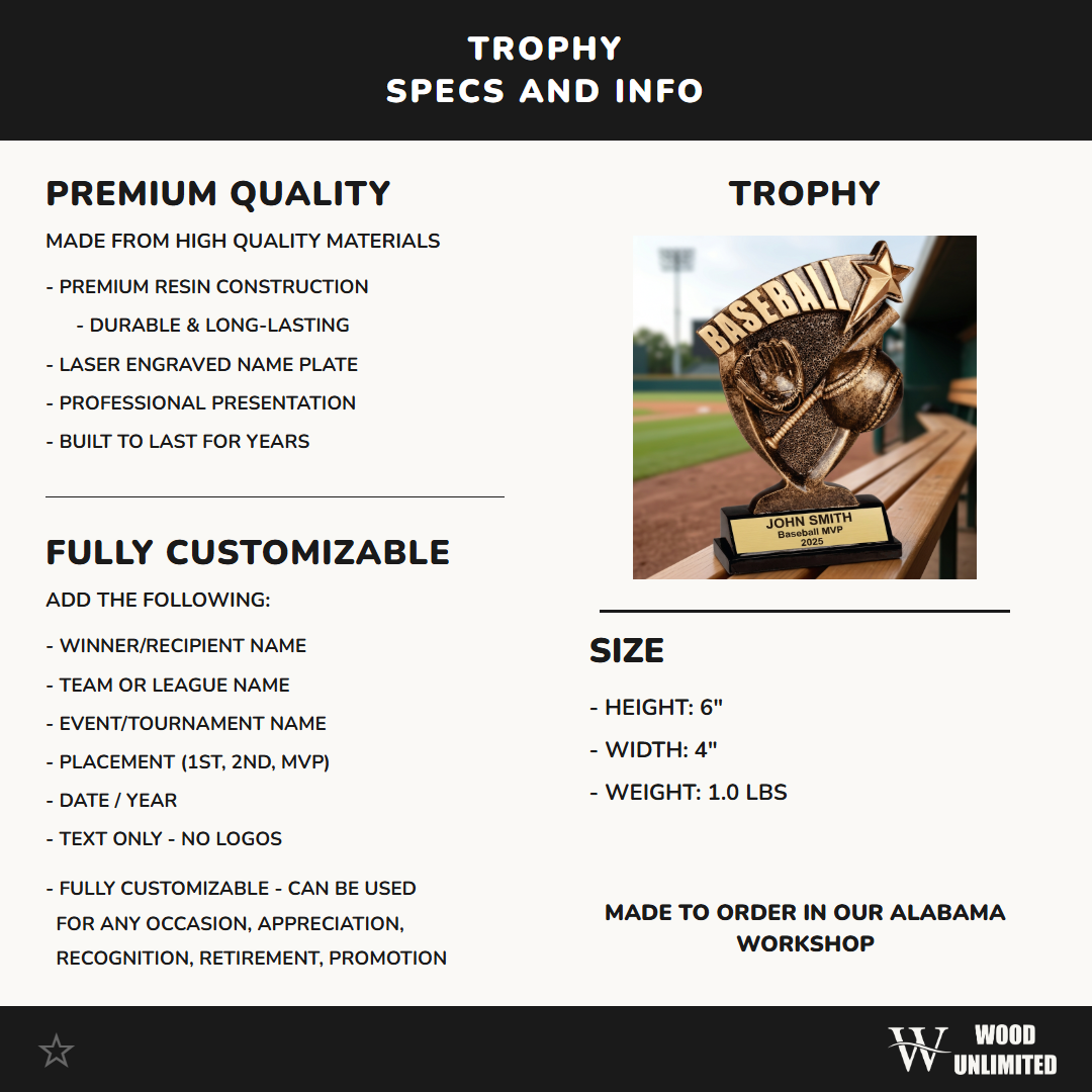 Personalized Baseball Trophy | Custom Engraved Youth League Award
