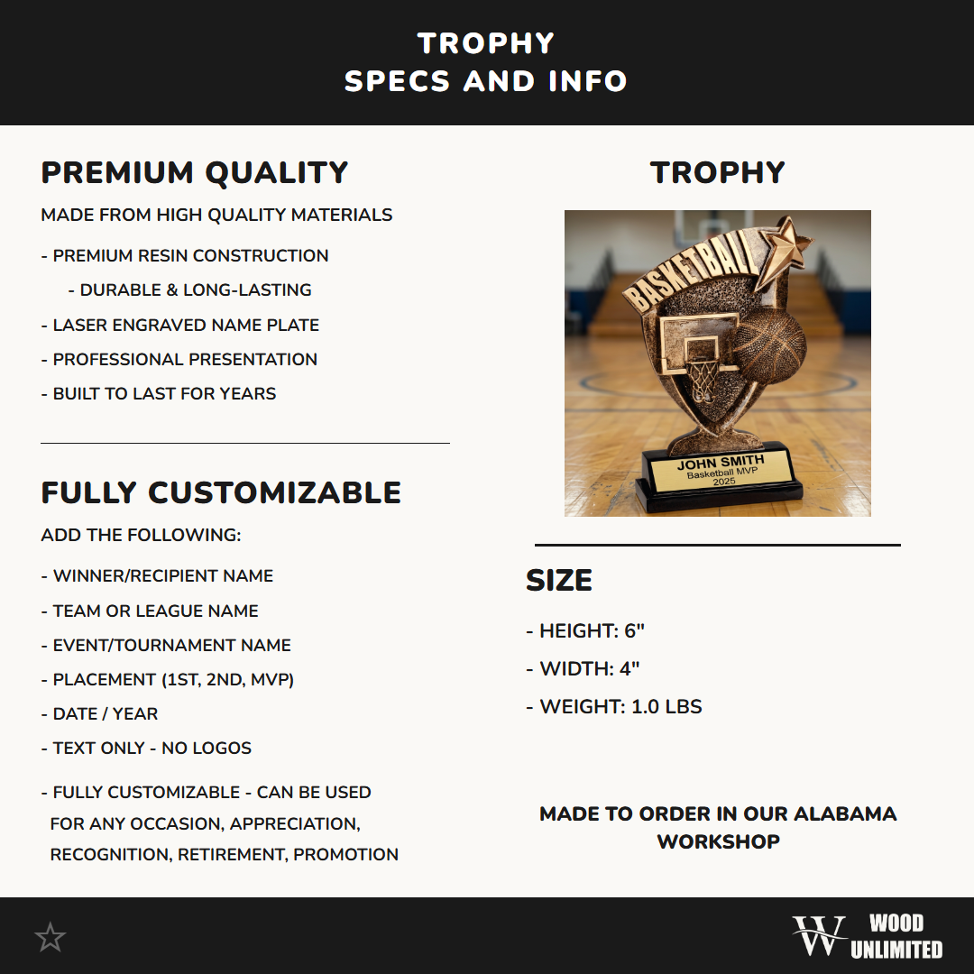 Personalized Basketball Trophy | Custom Engraved Award for MVP & Team