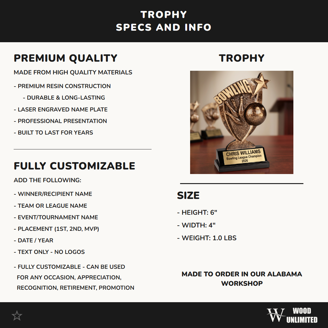 Personalized Bowling Trophy | Custom Engraved Award for Leagues & MVPs