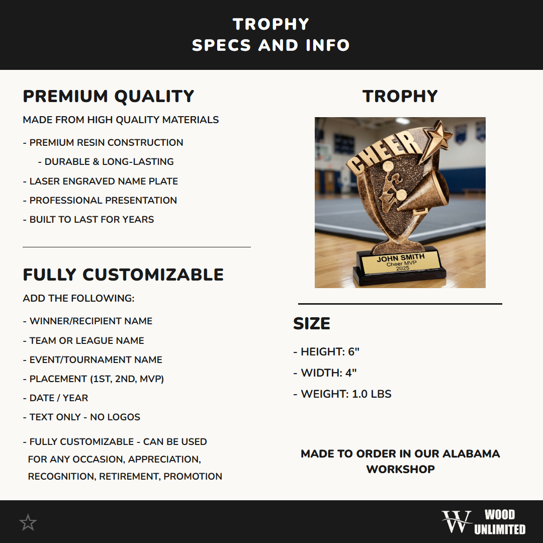 Personalized Cheer Trophy – Custom Engraved Cheerleading Award