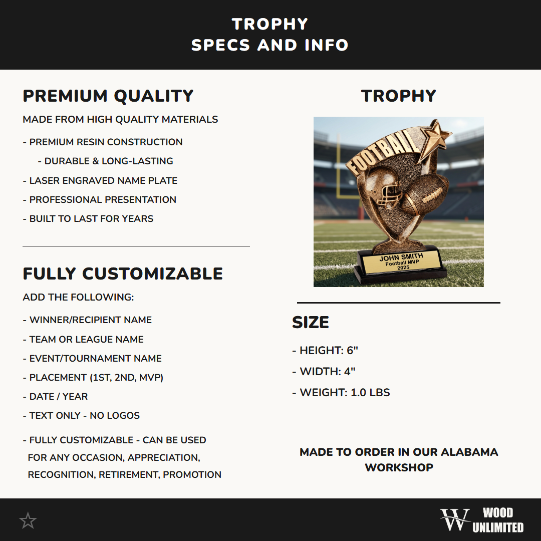 Personalized Football Trophy - Custom Engraved Award for MVPs