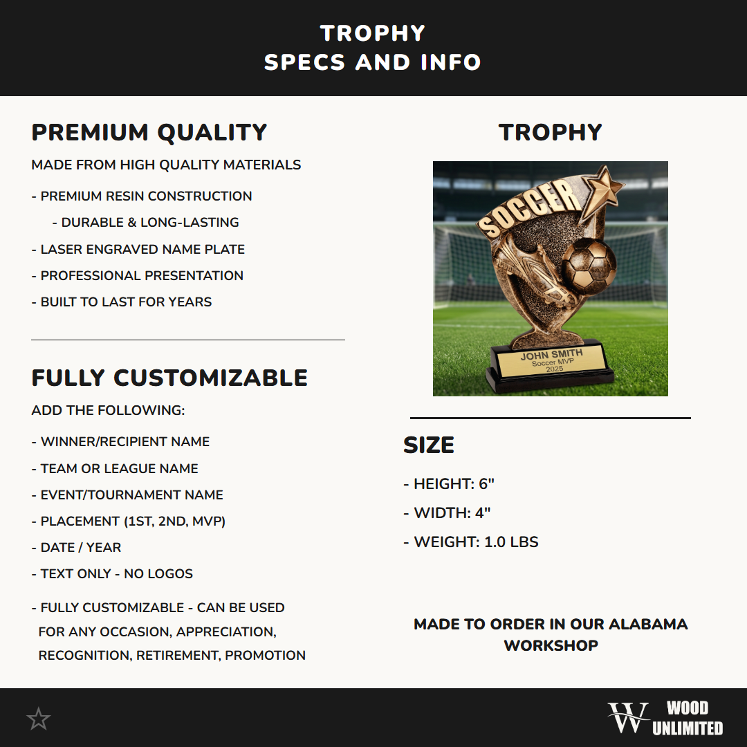 Personalized Soccer Trophy - Custom Engraved Team Award