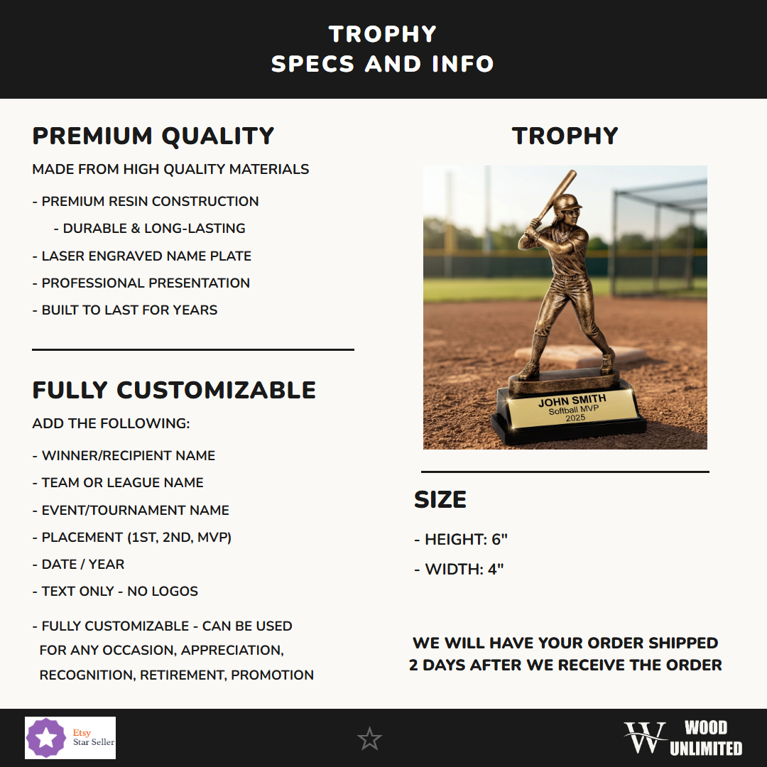 Personalized Softball Trophy - Custom Engraved Team & MVP Award