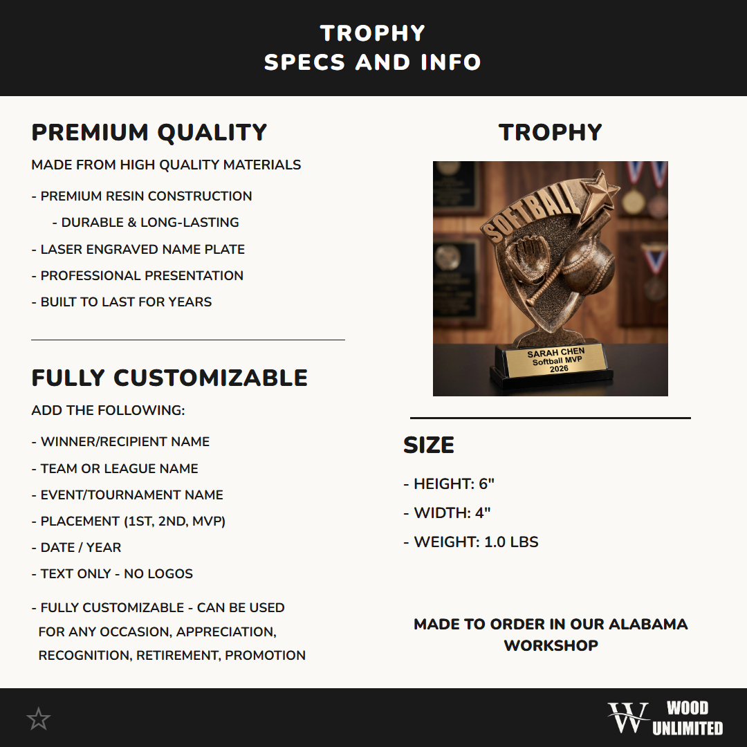 Personalized Softball Trophy - Custom Engraved Team & MVP Award