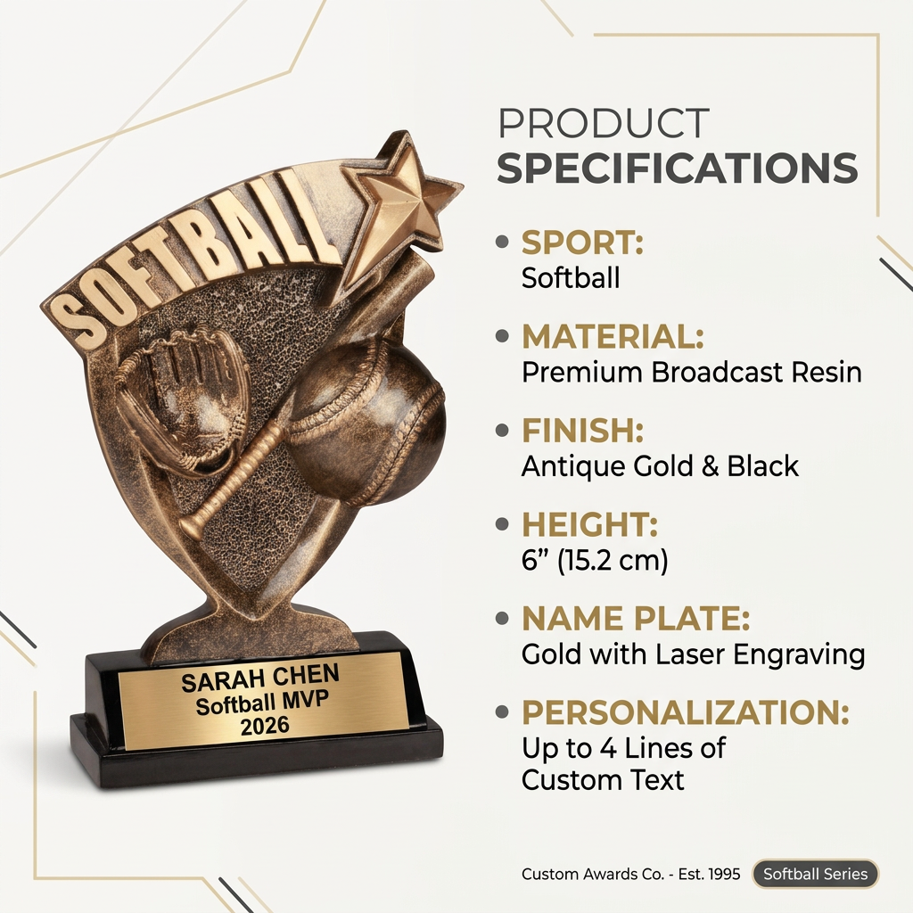 Personalized Softball Trophy - Custom Engraved Team & MVP Award