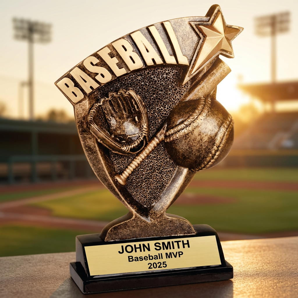 Personalized Baseball Trophy - Custom Engraved Broadcast Resin Award