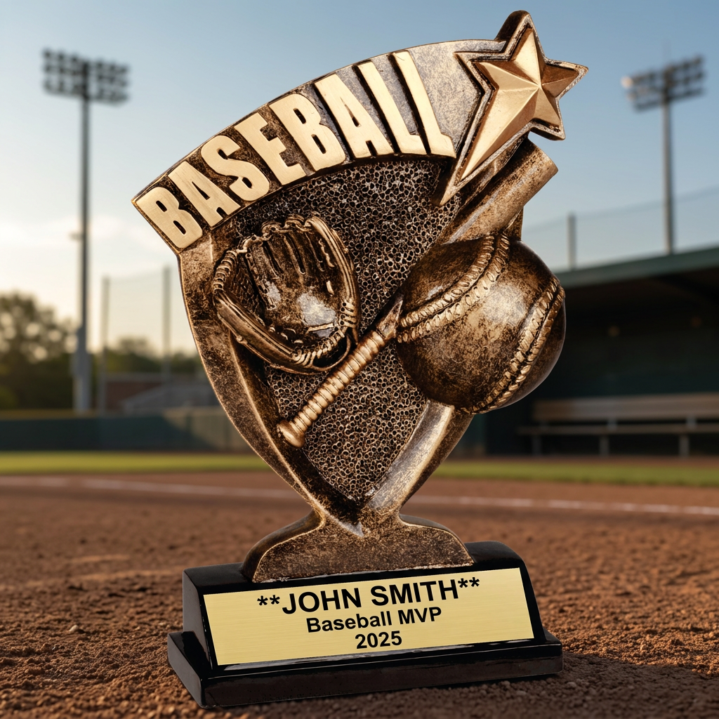 Personalized Baseball Trophy - Custom Engraved Broadcast Resin Award