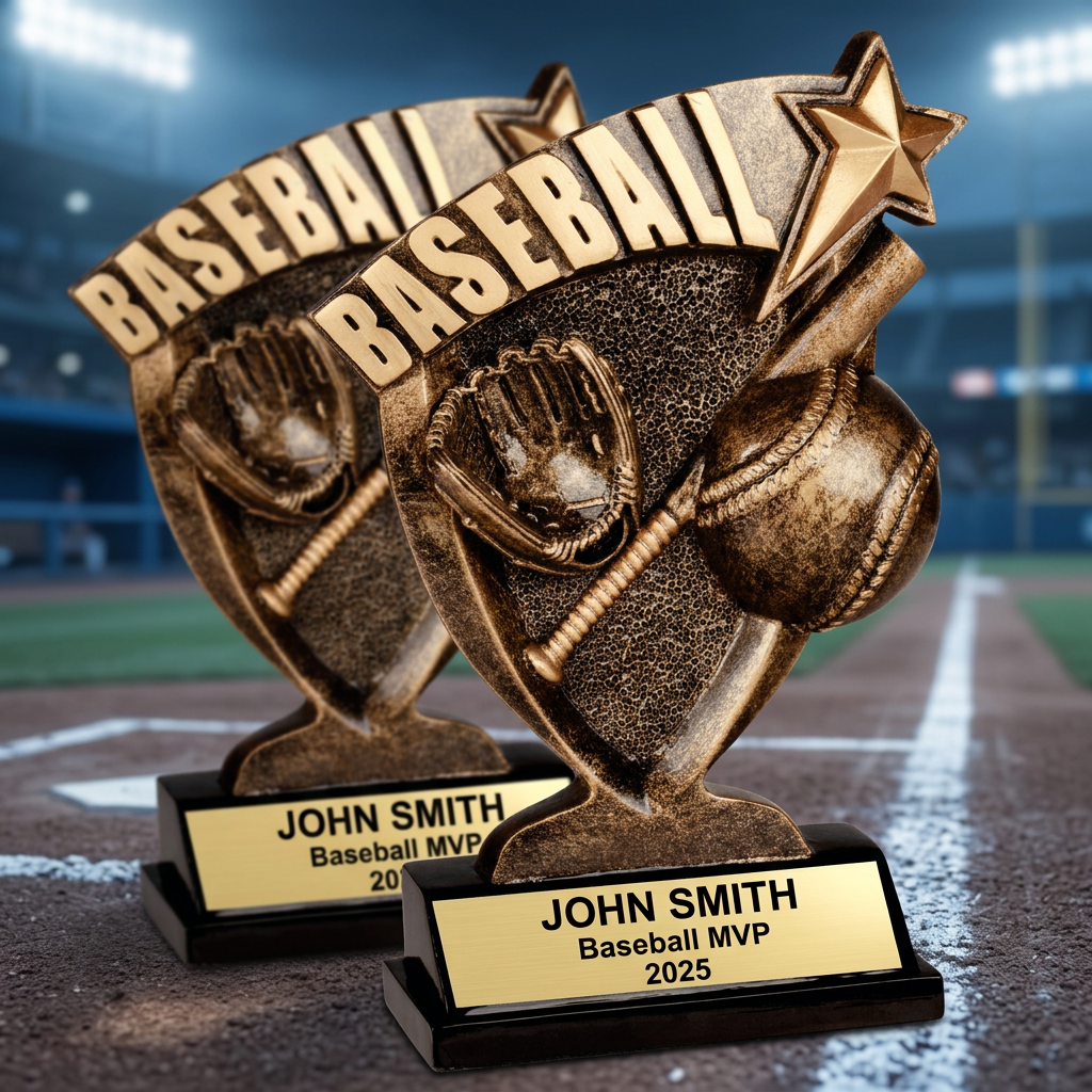 Personalized Baseball Trophy - Custom Engraved Broadcast Resin Award