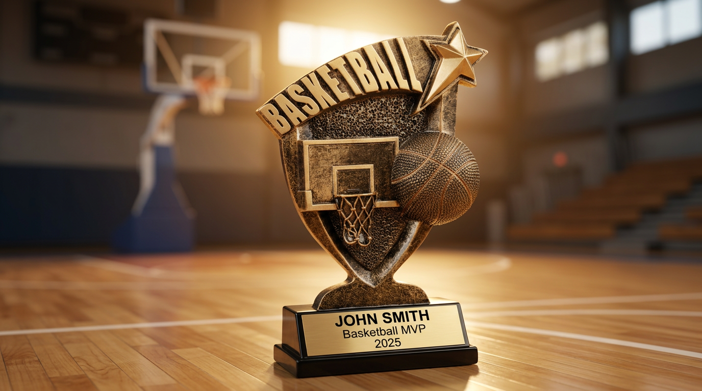 Personalized Basketball Trophy - Custom Engraved Broadcast Resin Award