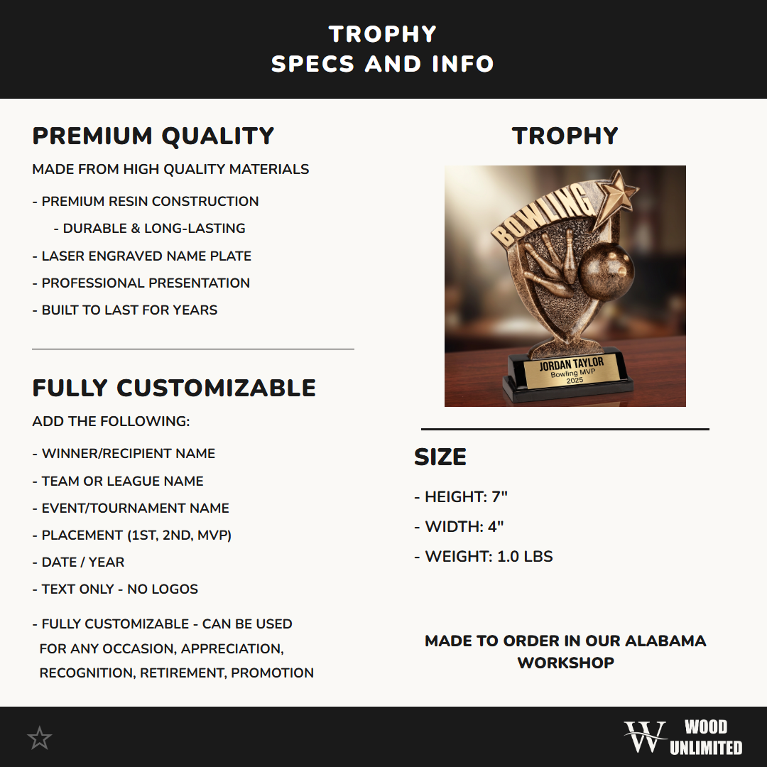 Personalized Bowling Trophy | Custom Engraved Award for Leagues & MVPs