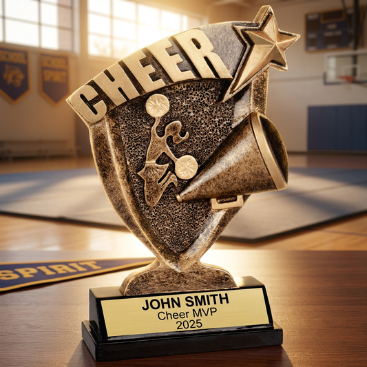 Personalized Cheer Trophy - Custom Engraved Broadcast Resin Award