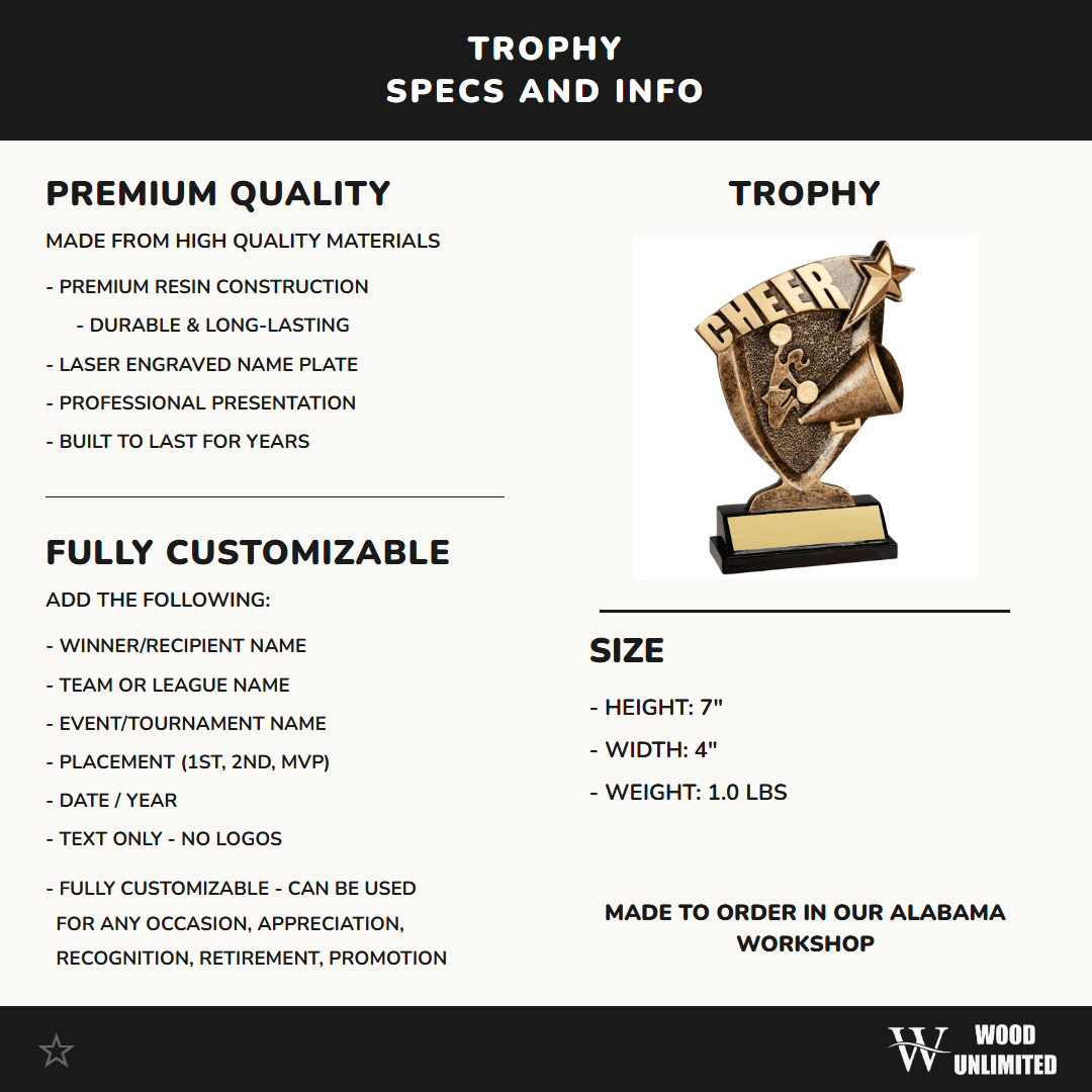 Personalized Cheer Trophy – Custom Engraved Cheerleading Award