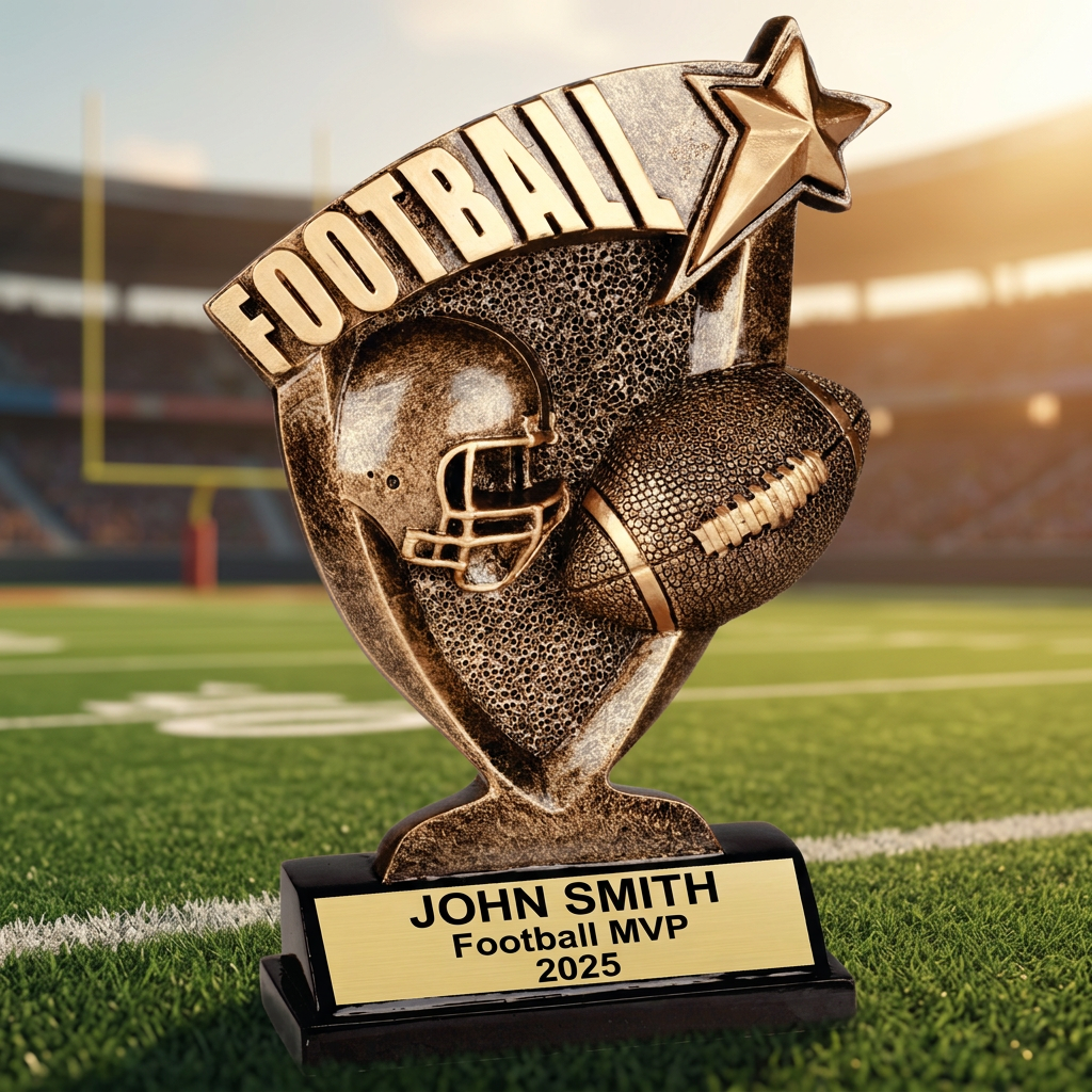 Personalized Football Trophy - Custom Engraved Broadcast Resin Award