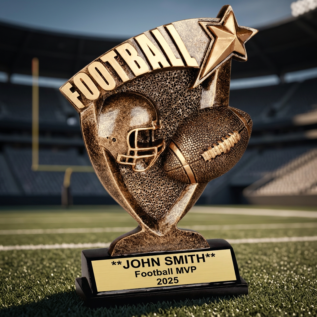 Personalized Football Trophy - Custom Engraved Broadcast Resin Award
