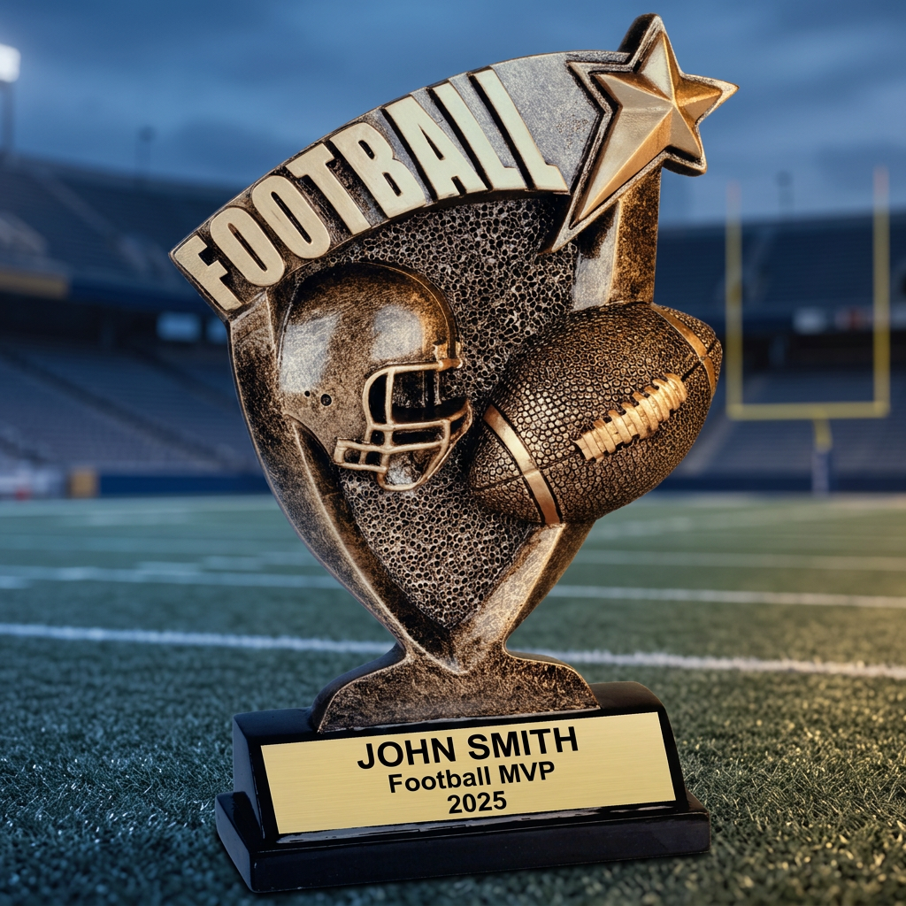 Personalized Football Trophy - Custom Engraved Broadcast Resin Award