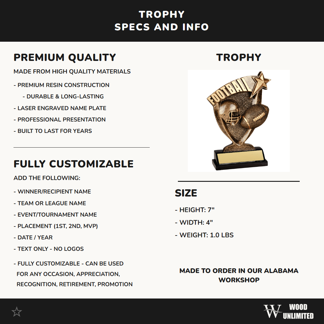 Personalized Football Trophy - Custom Engraved Award for MVPs
